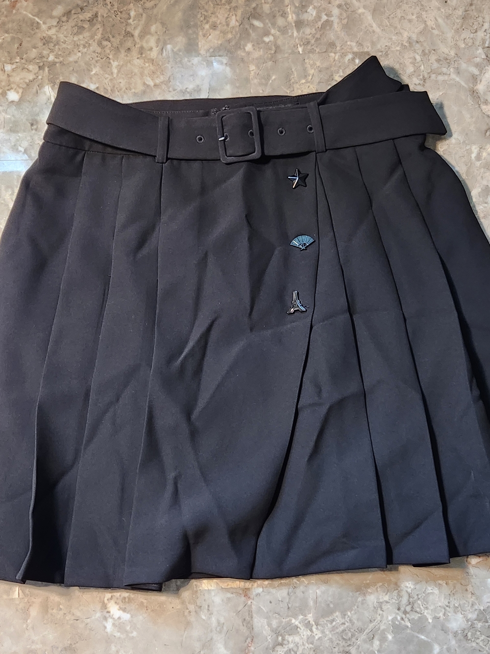 Karl Lagerfeld Black Pleated Mini Skirt with Belt